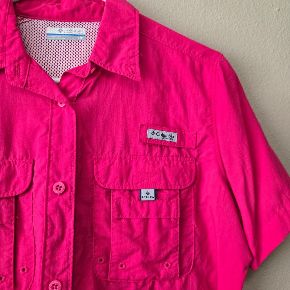 Columbia PFG Bahama Fishing Shirt Pink Short Sleeve Button Up Womens Small - Picture 3 of 8